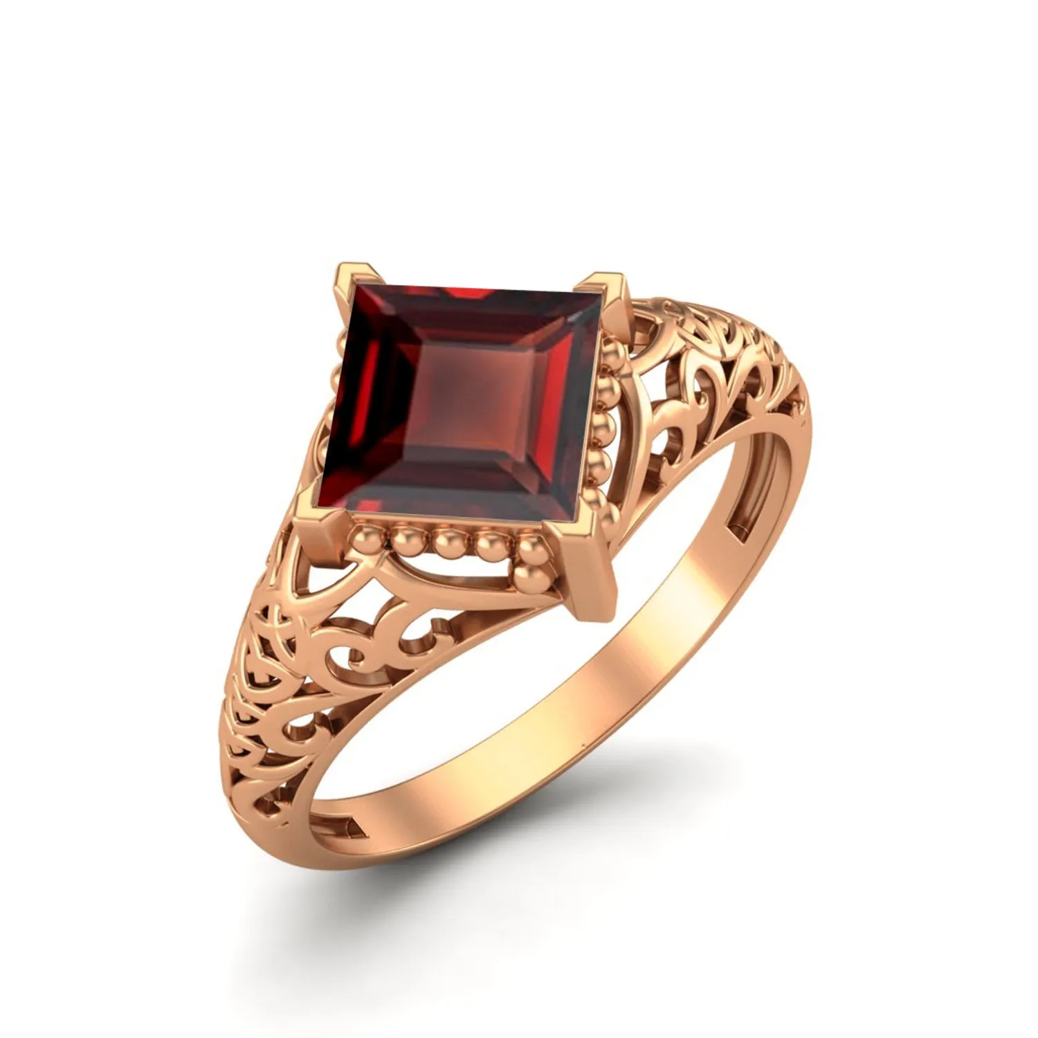 925 Sterling Silver Garnet Filigree Wedding Ring Unique Bridal Ring