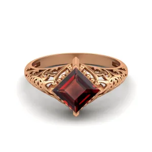 925 Sterling Silver Garnet Filigree Wedding Ring Unique Bridal Ring