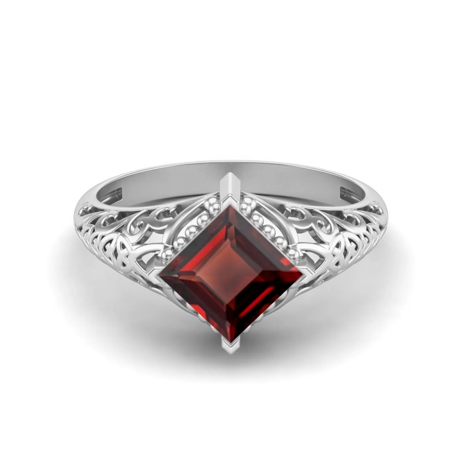 925 Sterling Silver Garnet Filigree Wedding Ring Unique Bridal Ring