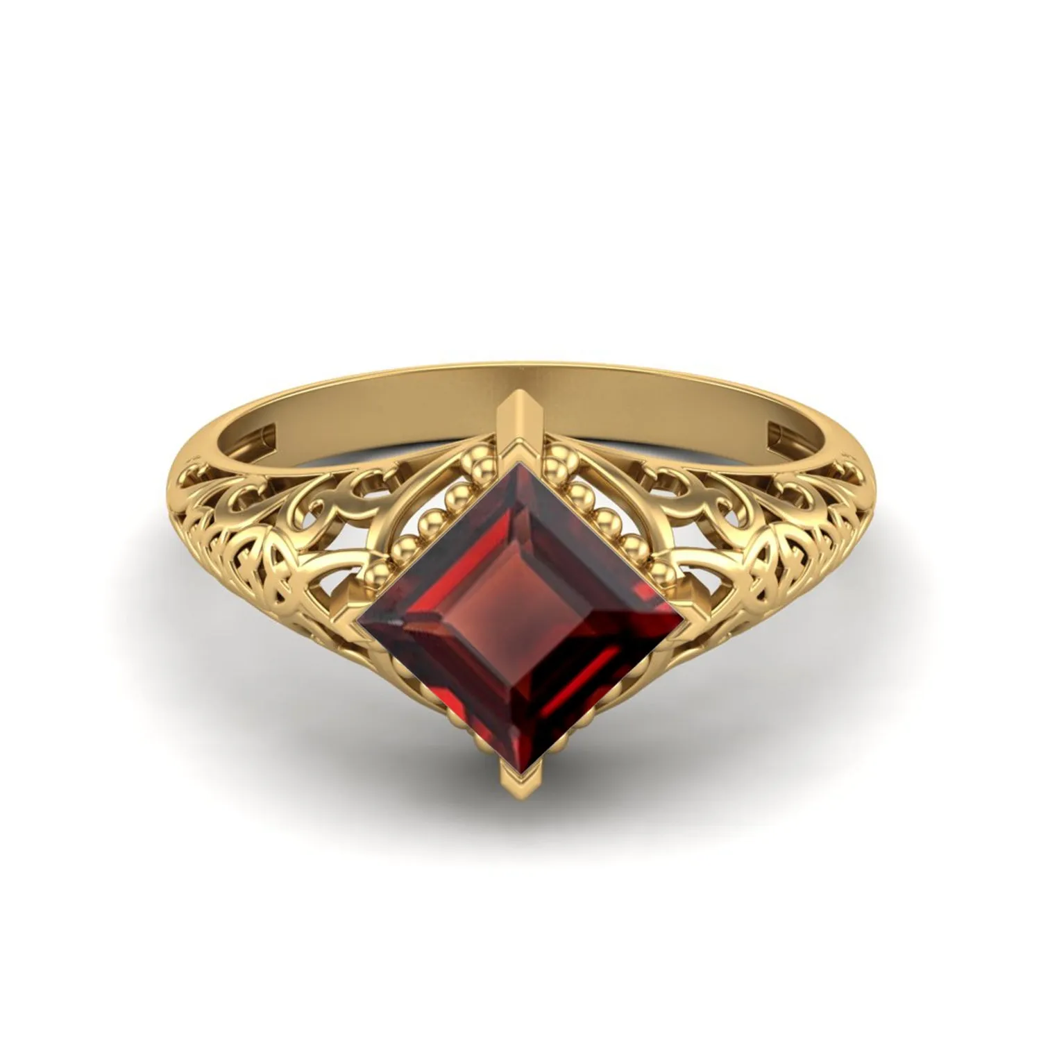 925 Sterling Silver Garnet Filigree Wedding Ring Unique Bridal Ring