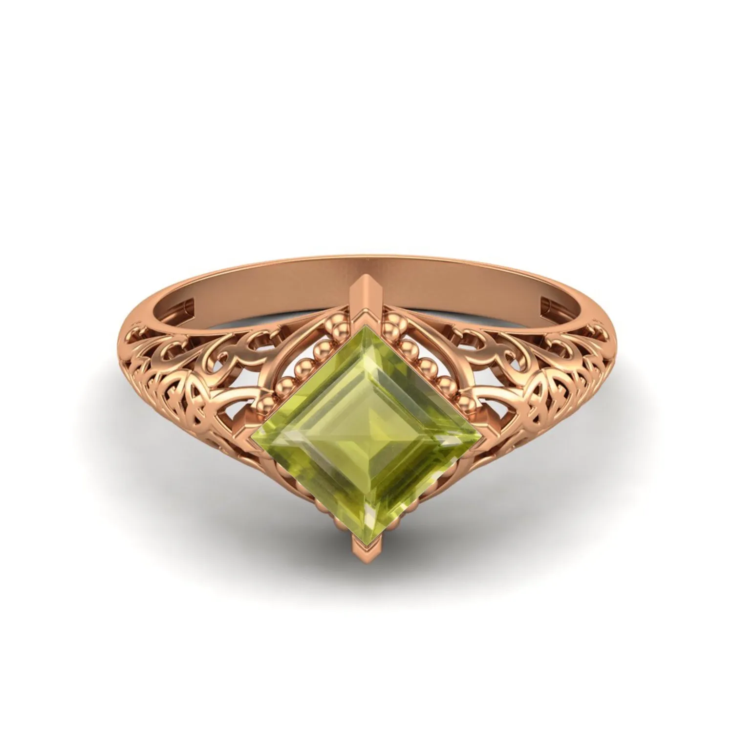925 Sterling Silver Lemon Quartz Filigree Wedding Ring Square Shaped Ring