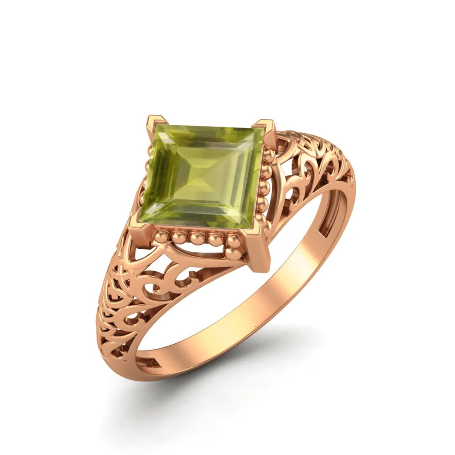 925 Sterling Silver Lemon Quartz Filigree Wedding Ring Square Shaped Ring