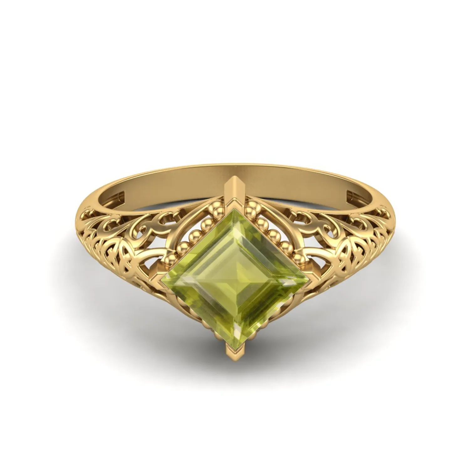 925 Sterling Silver Lemon Quartz Filigree Wedding Ring Square Shaped Ring