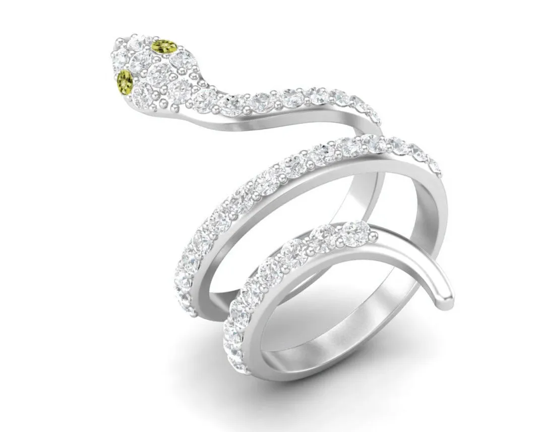 925 Sterling Silver Lemon Quartz Wedding Ring Vintage Cobra Snake Engagement Ring