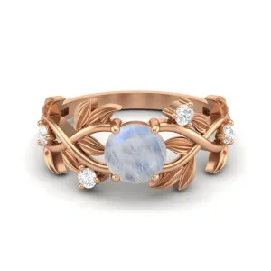 925 Sterling Silver Moonstone Wedding Ring Vintage Leaf Style Bridal Ring