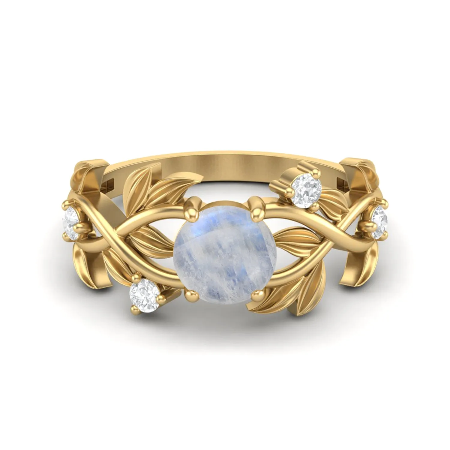 925 Sterling Silver Moonstone Wedding Ring Vintage Leaf Style Bridal Ring
