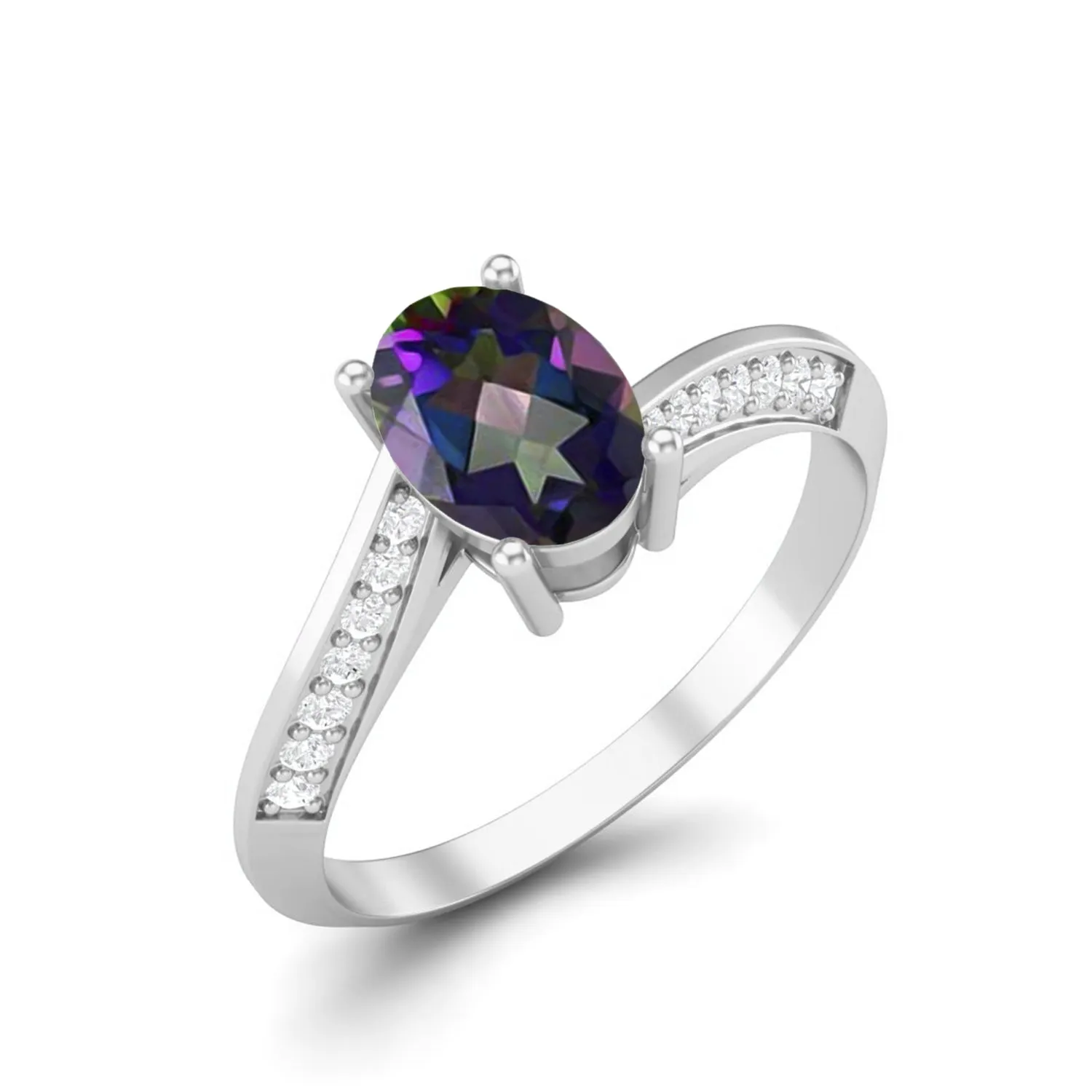 925 Sterling Silver Mystic Topaz Ring 7x5mm Oval Shaped Wedding Ring