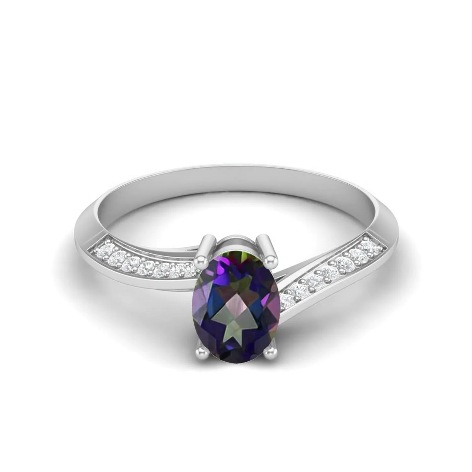 925 Sterling Silver Mystic Topaz Ring 7x5mm Oval Shaped Wedding Ring