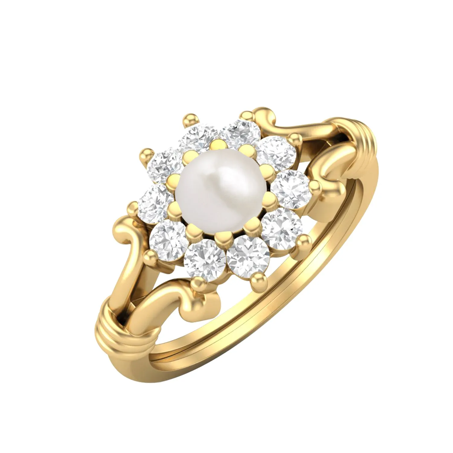 925 Sterling Silver Pearl Bridal Gift Ring Art Deco Wedding Ring