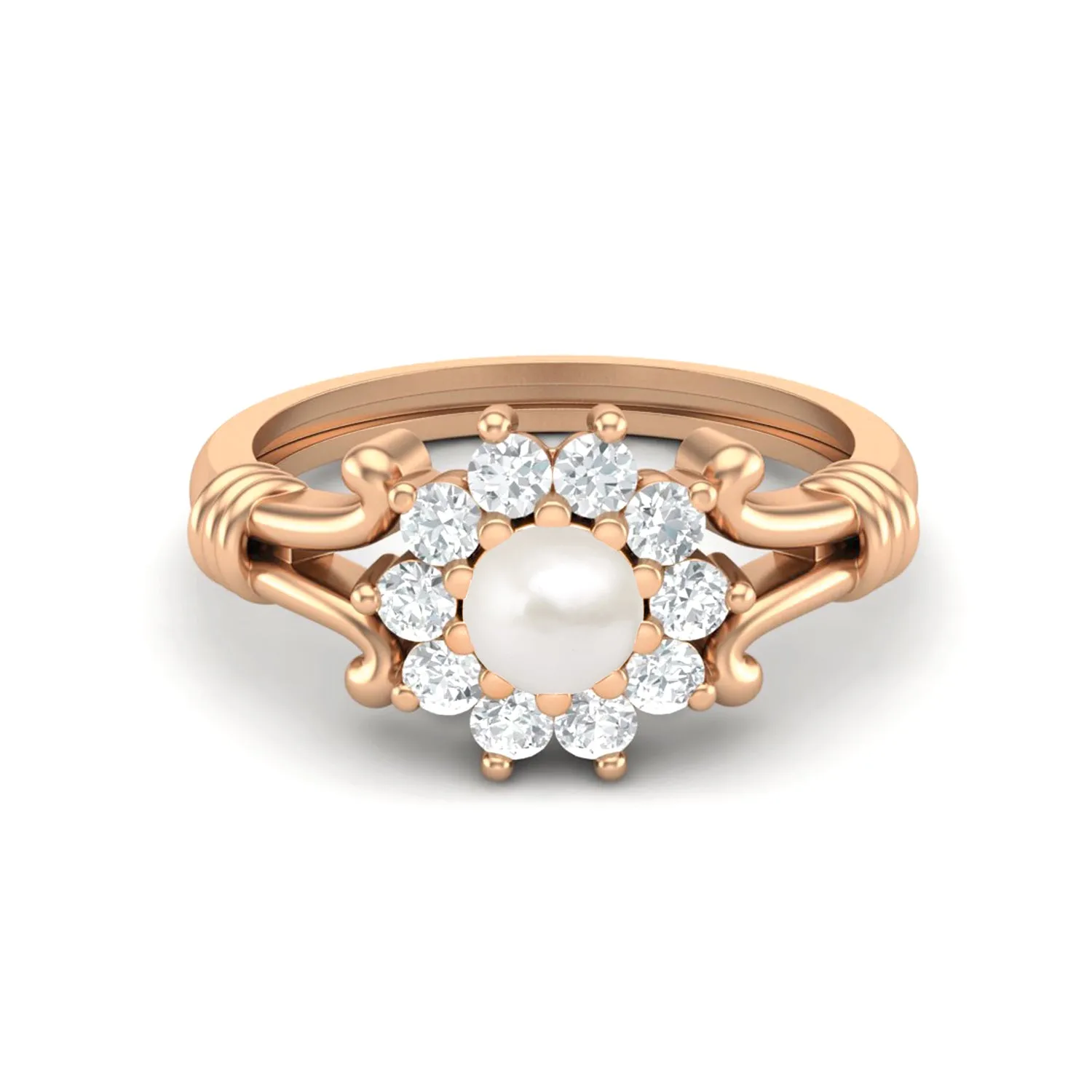 925 Sterling Silver Pearl Bridal Gift Ring Art Deco Wedding Ring