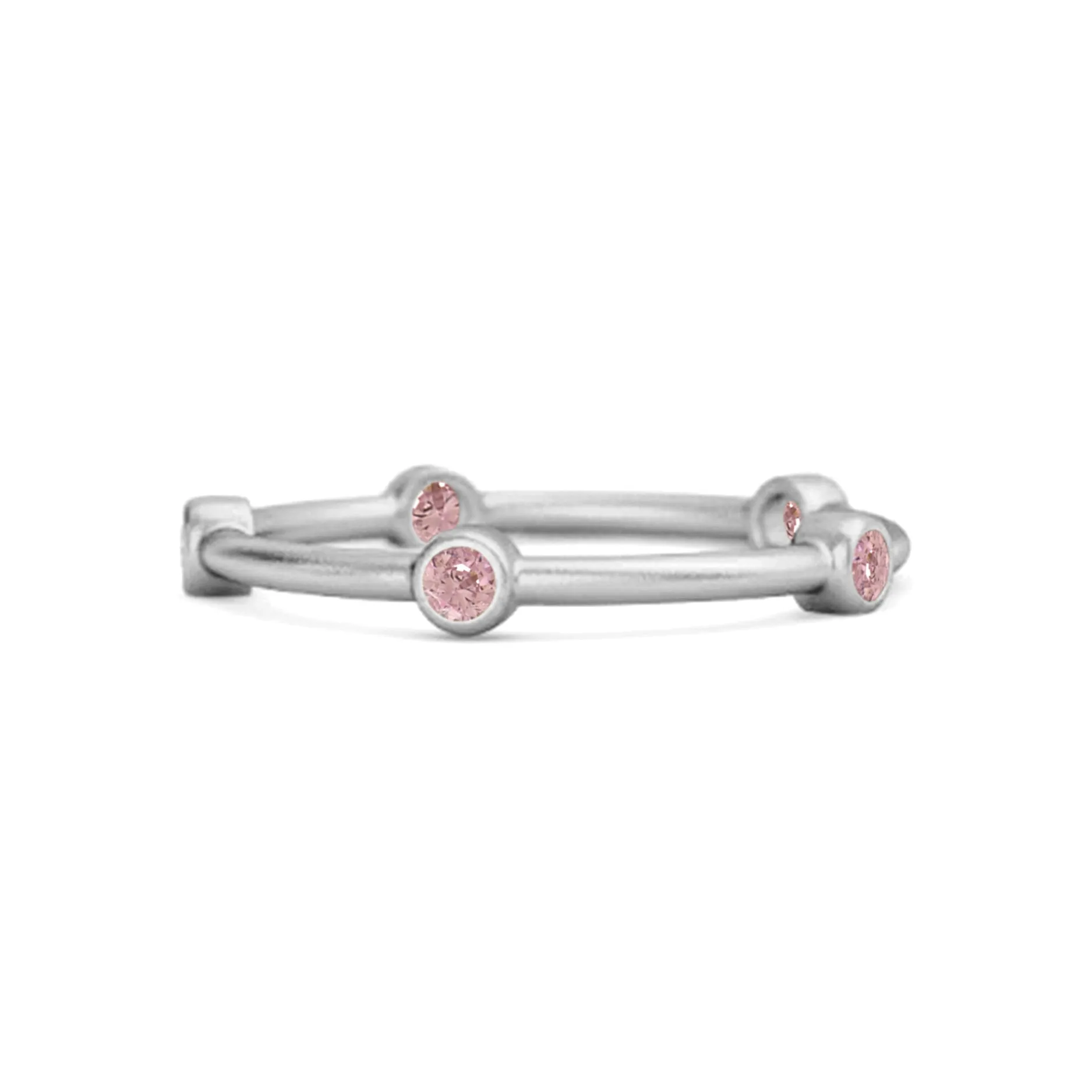 925 Sterling Silver Stackable Wedding Band Pink Zirconia Five Stone Ring