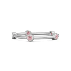 925 Sterling Silver Stackable Wedding Band Pink Zirconia Five Stone Ring