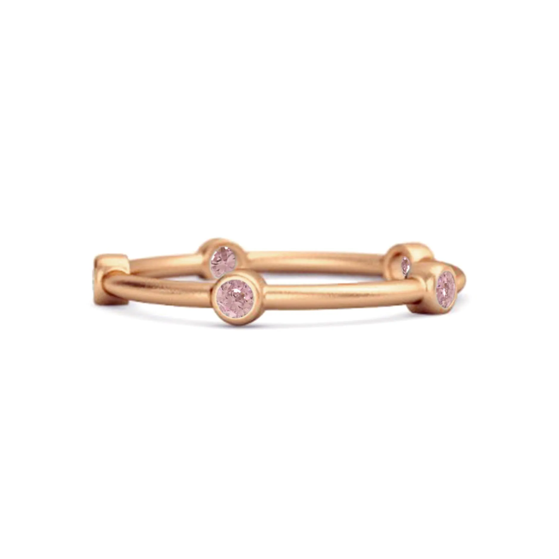 925 Sterling Silver Stackable Wedding Band Pink Zirconia Five Stone Ring