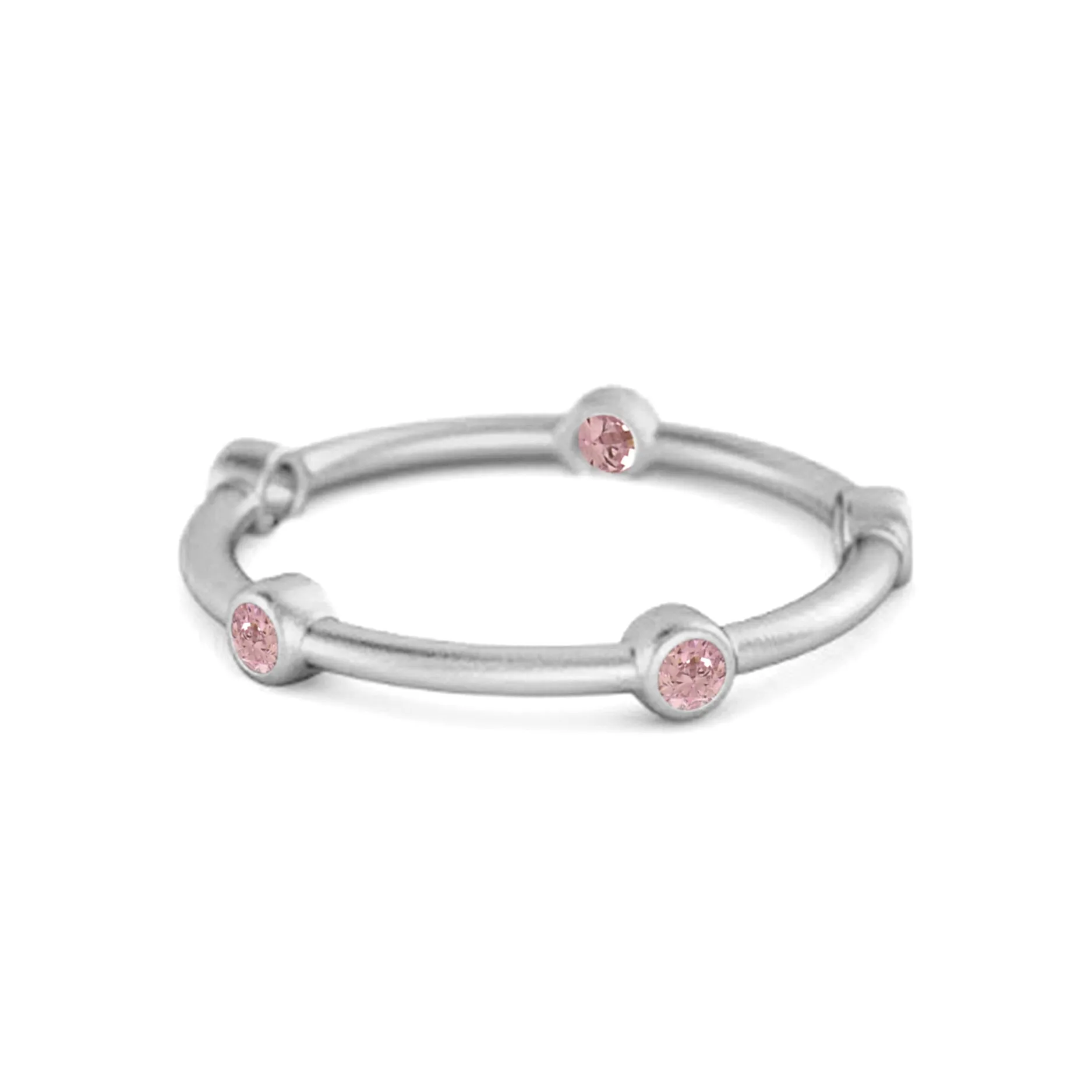 925 Sterling Silver Stackable Wedding Band Pink Zirconia Five Stone Ring