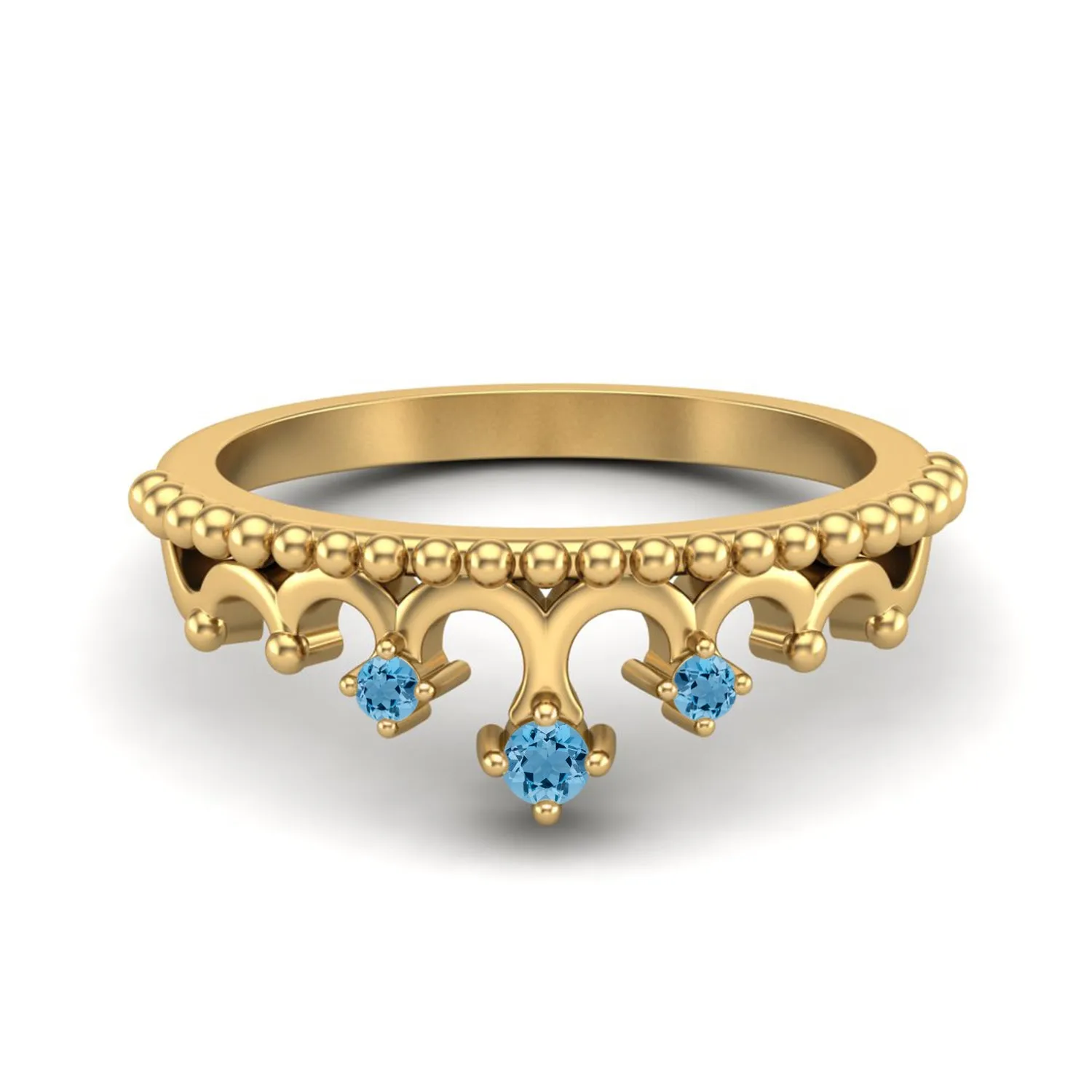 925 Sterling Silver Swiss Blue Topaz Bridal Promise Ring Women Crown Ring