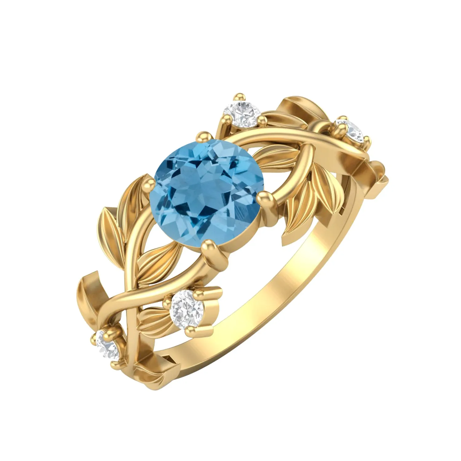925 Sterling Silver Swiss Blue Topaz Wedding Ring Round Shaped Stone Ring
