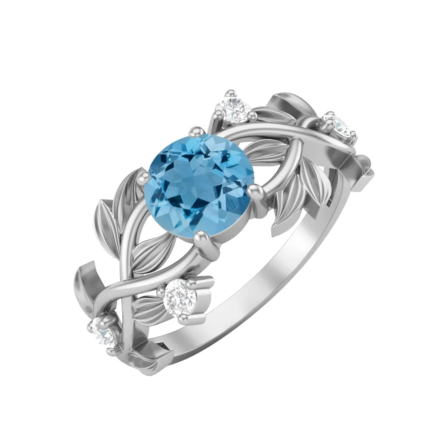 925 Sterling Silver Swiss Blue Topaz Wedding Ring Round Shaped Stone Ring