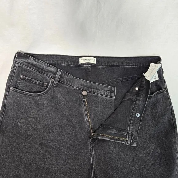 ABERCROMBIE &amp; FITCH The '90s Slim Straight Hi-Rise Black Jeans Size 36/22R NEW!