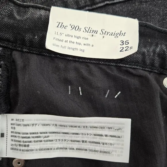 ABERCROMBIE &amp; FITCH The '90s Slim Straight Hi-Rise Black Jeans Size 36/22R NEW!
