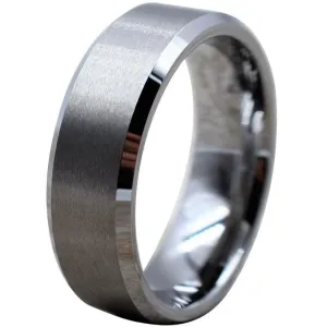 Adriel Tungsten Wedding Band With High Polished Beveled Edges & Brushed Center - 6mm & 8mm