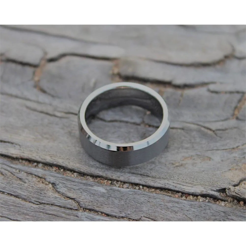 Adriel Tungsten Wedding Band With High Polished Beveled Edges & Brushed Center - 6mm & 8mm
