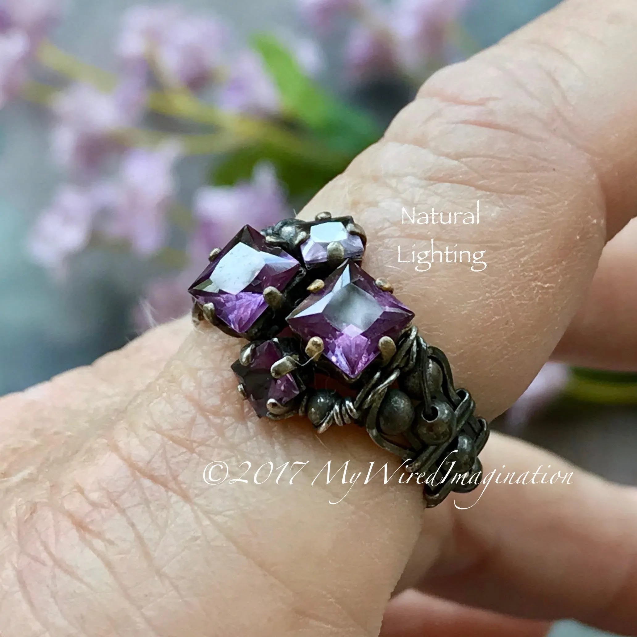 Alexandrite and Lime Squared, Multi-Stone Handmade Ring in 14K GF or Sterling Silver