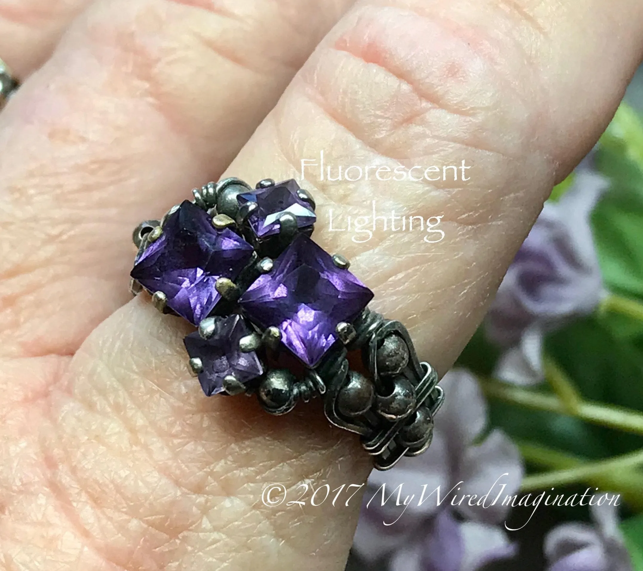 Alexandrite and Lime Squared, Multi-Stone Handmade Ring in 14K GF or Sterling Silver