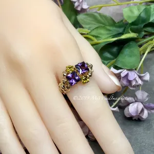 Alexandrite and Lime Squared, Multi-Stone Handmade Ring in 14K GF or Sterling Silver
