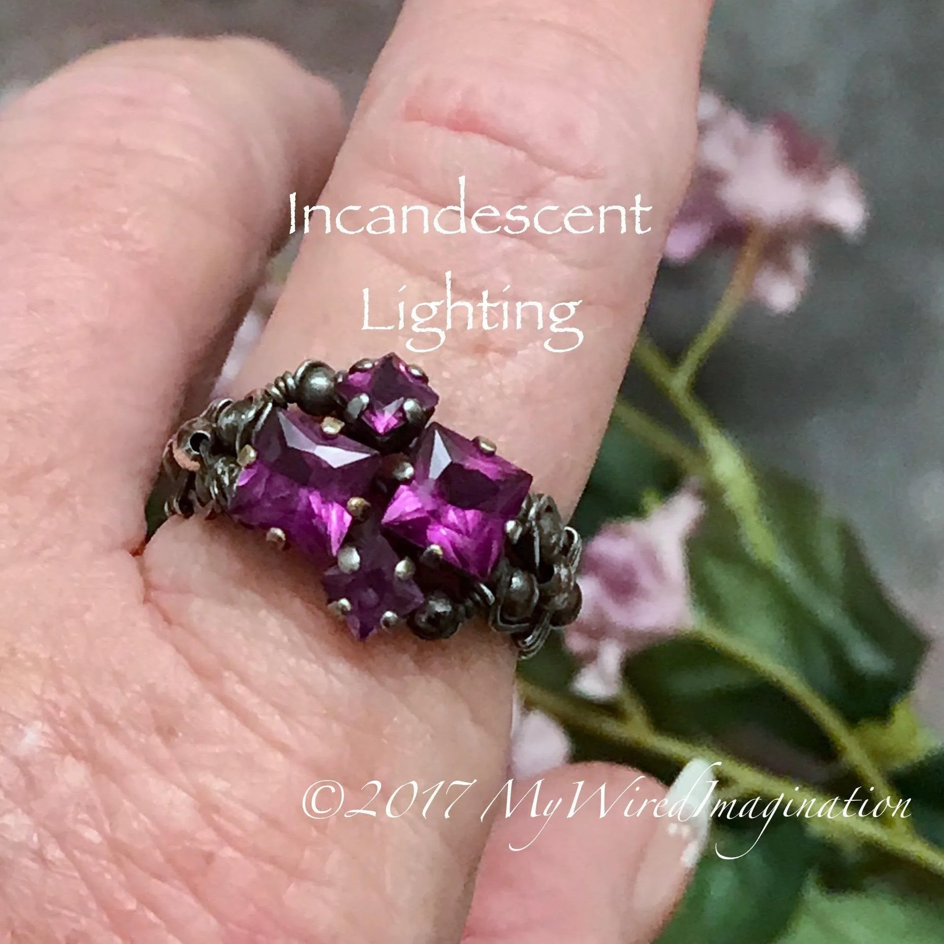Alexandrite and Lime Squared, Multi-Stone Handmade Ring in 14K GF or Sterling Silver