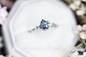 Alexandrite engagement ring,Chatham alexandrite ring,alexandrite cluster ring, unique engagement ring