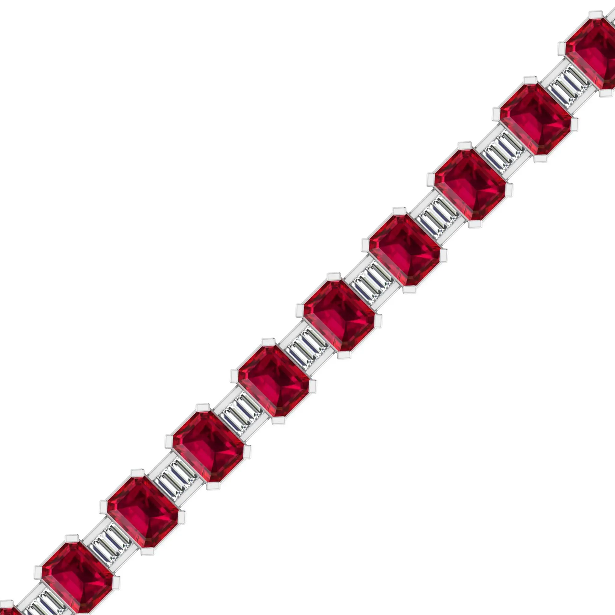 Alternating Emerald Cut Ruby and Baguette Diamond Tennis Bracelet