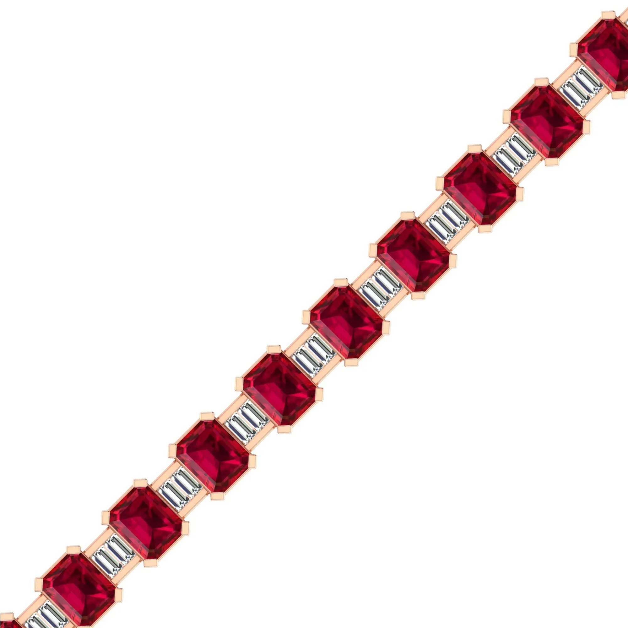 Alternating Emerald Cut Ruby and Baguette Diamond Tennis Bracelet