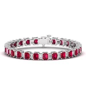 Alternating Emerald Cut Ruby and Baguette Diamond Tennis Bracelet
