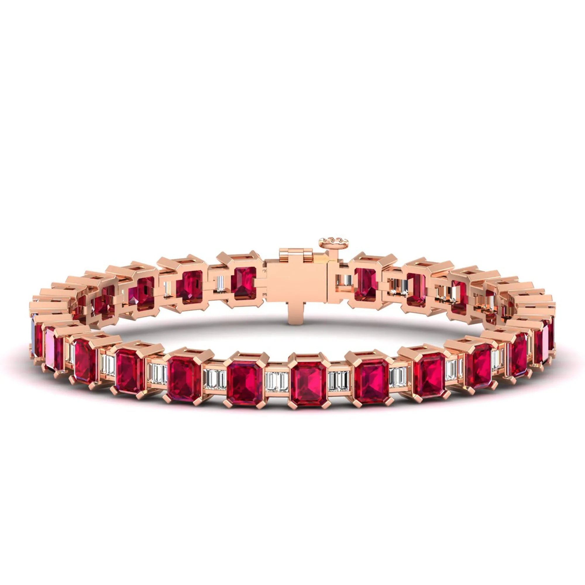Alternating Emerald Cut Ruby and Baguette Diamond Tennis Bracelet
