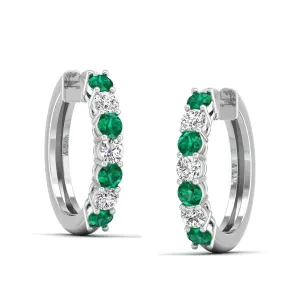 Alternating Prong Set Emerald and Diamond Hoops