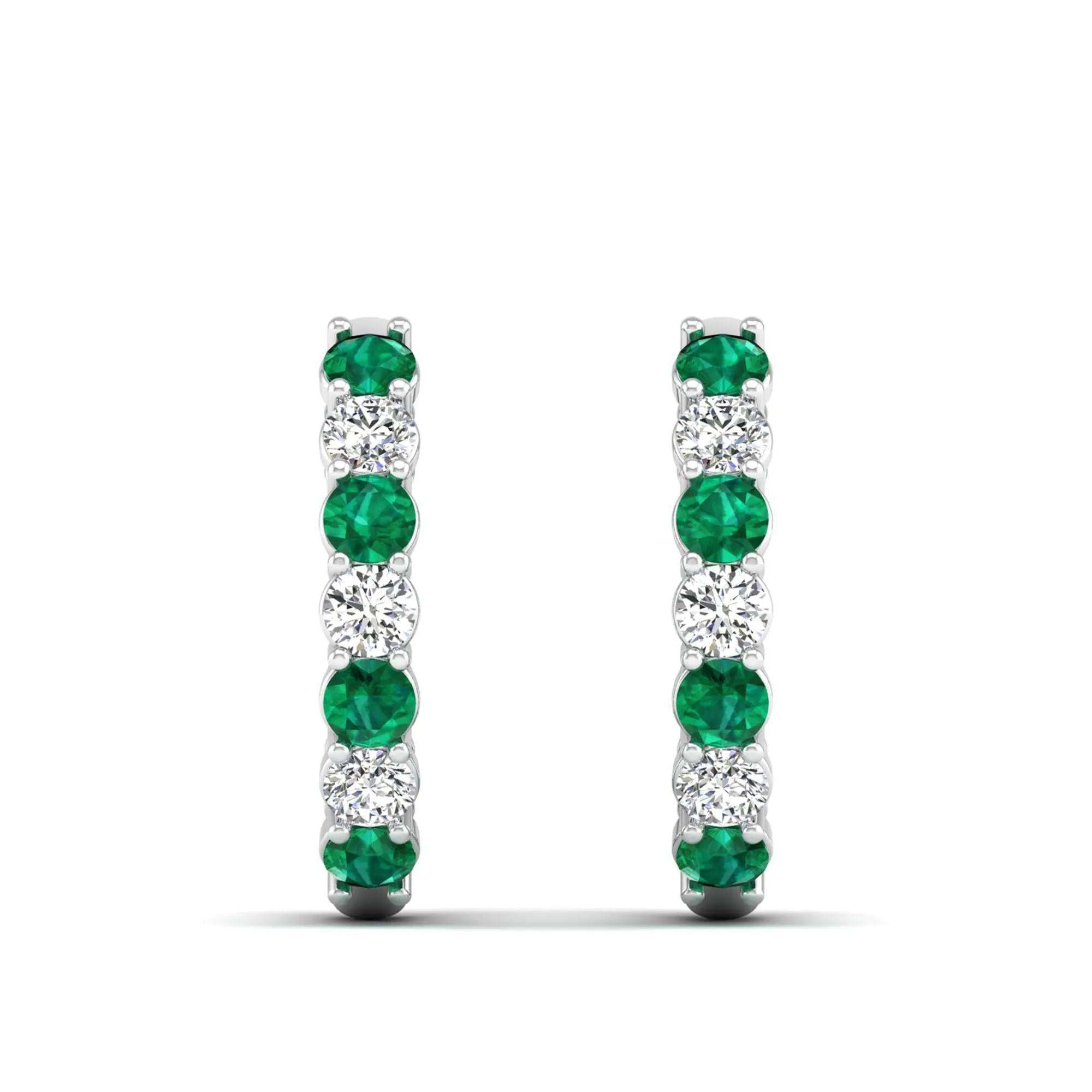 Alternating Prong Set Emerald and Diamond Hoops