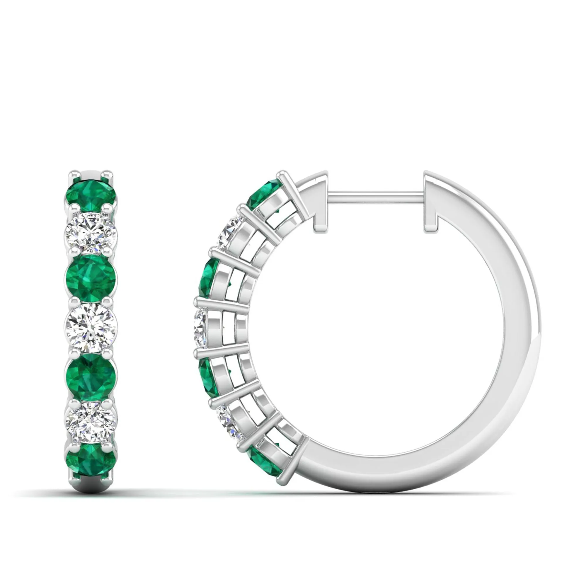 Alternating Prong Set Emerald and Diamond Hoops