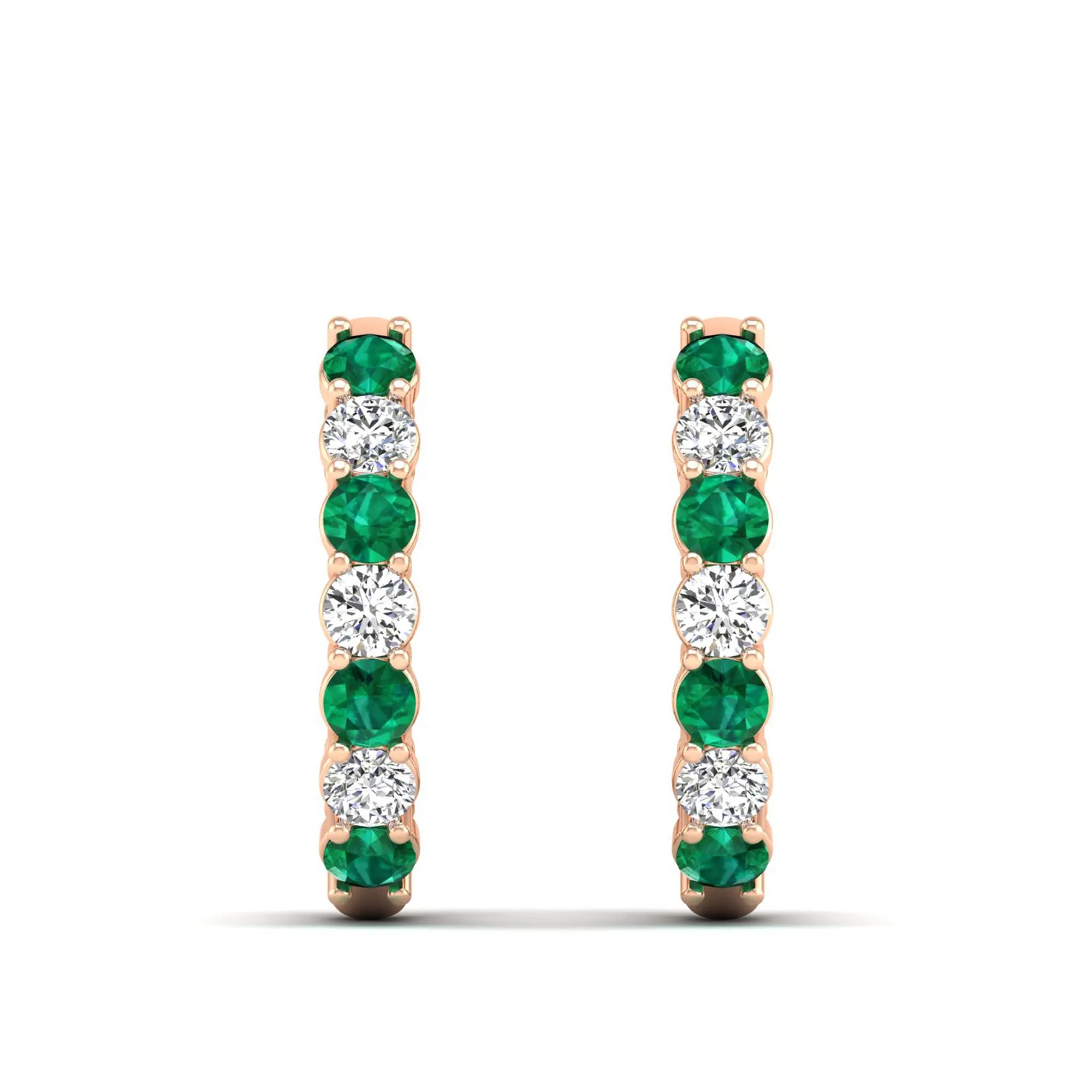 Alternating Prong Set Emerald and Diamond Hoops