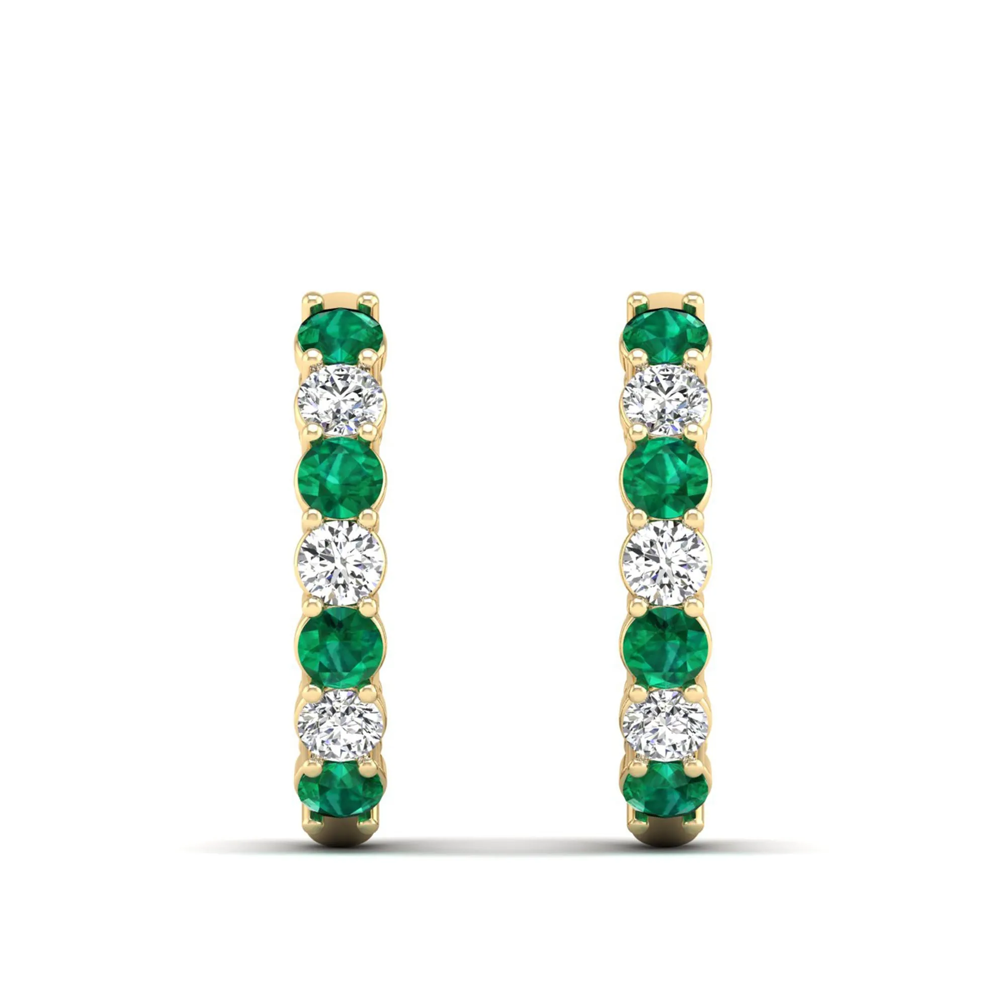 Alternating Prong Set Emerald and Diamond Hoops