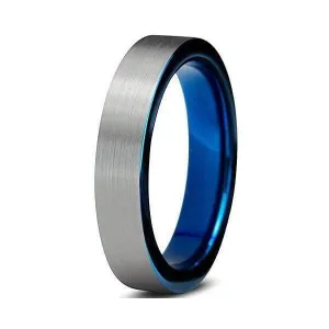 ANELIA Womens Tungsten Wedding Ring  Brushed with Comfort Fit Blue Inside - 4mm