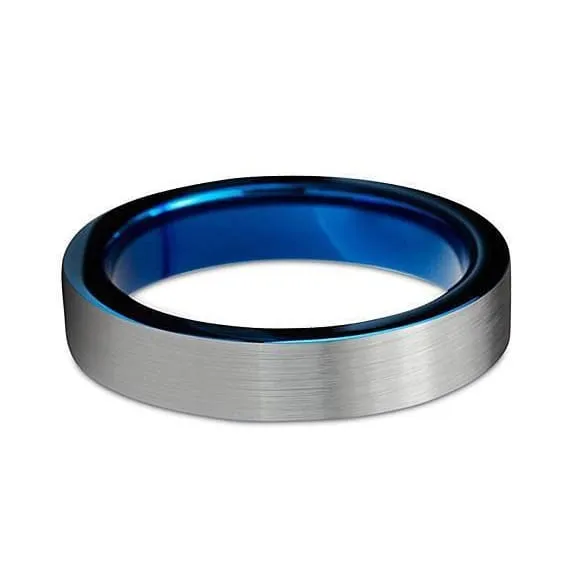 ANELIA Womens Tungsten Wedding Ring  Brushed with Comfort Fit Blue Inside - 4mm