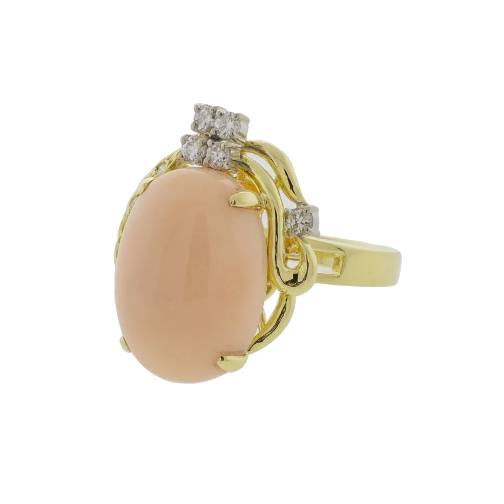 Angel Skin Coral and Diamond Asymmetrical Ring