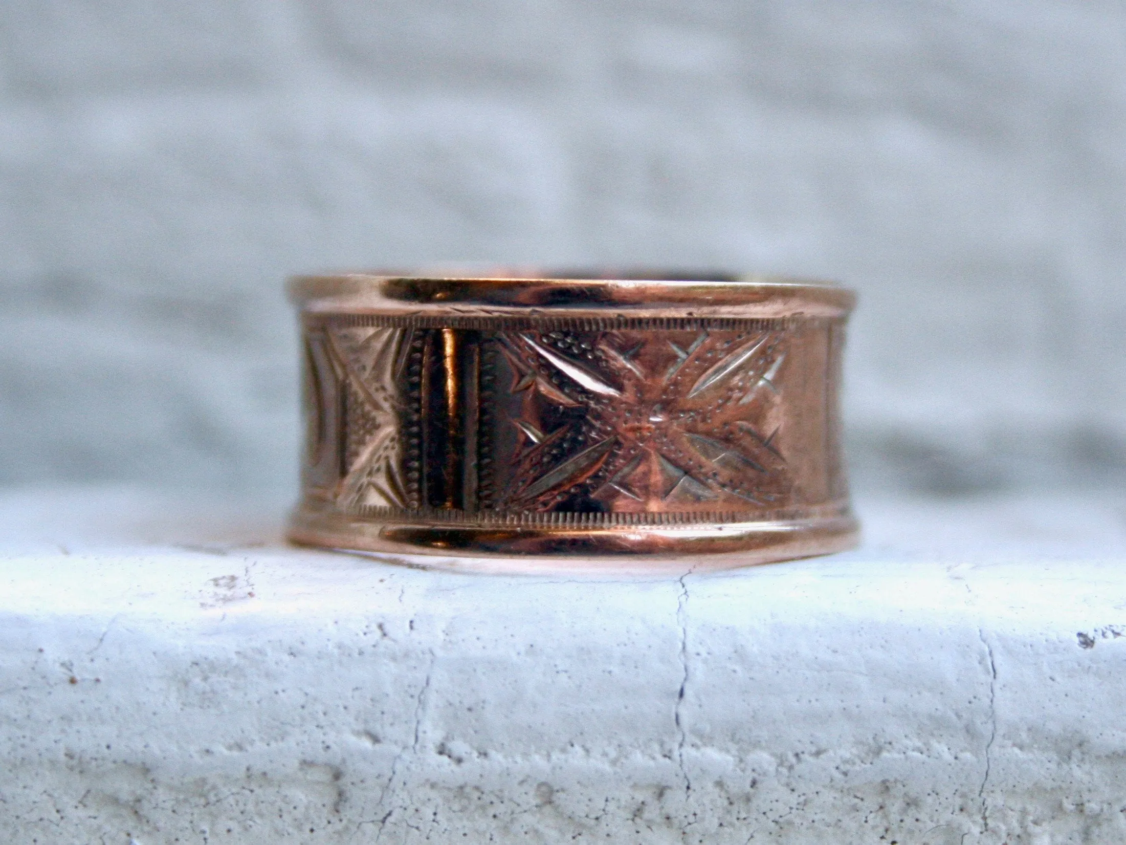 Antique 10K Rose Gold Engraved Wedding Band.