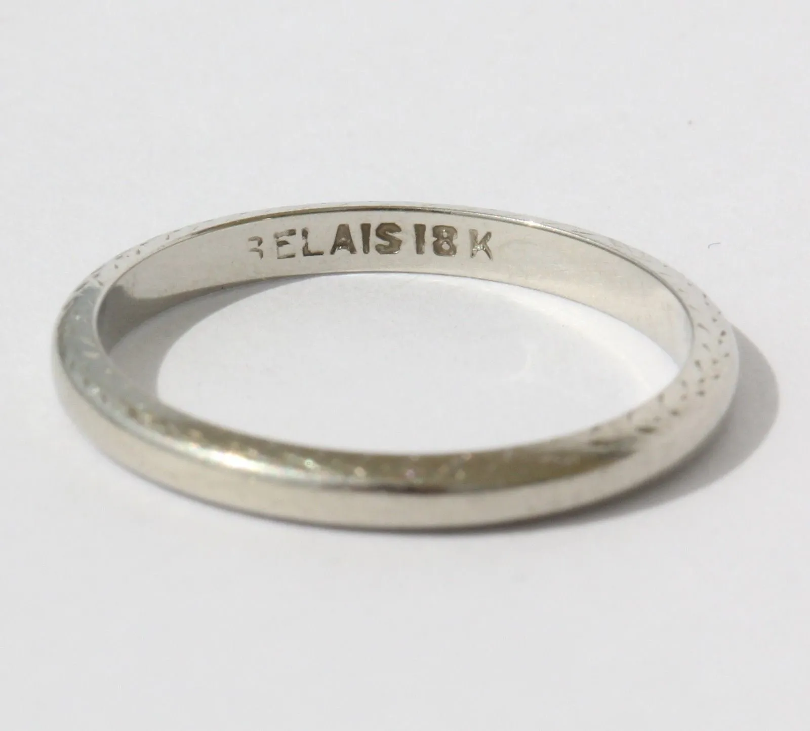 Antique 1920's Empire Art Deco 18K White Gold Classic Wedding Band by Belais