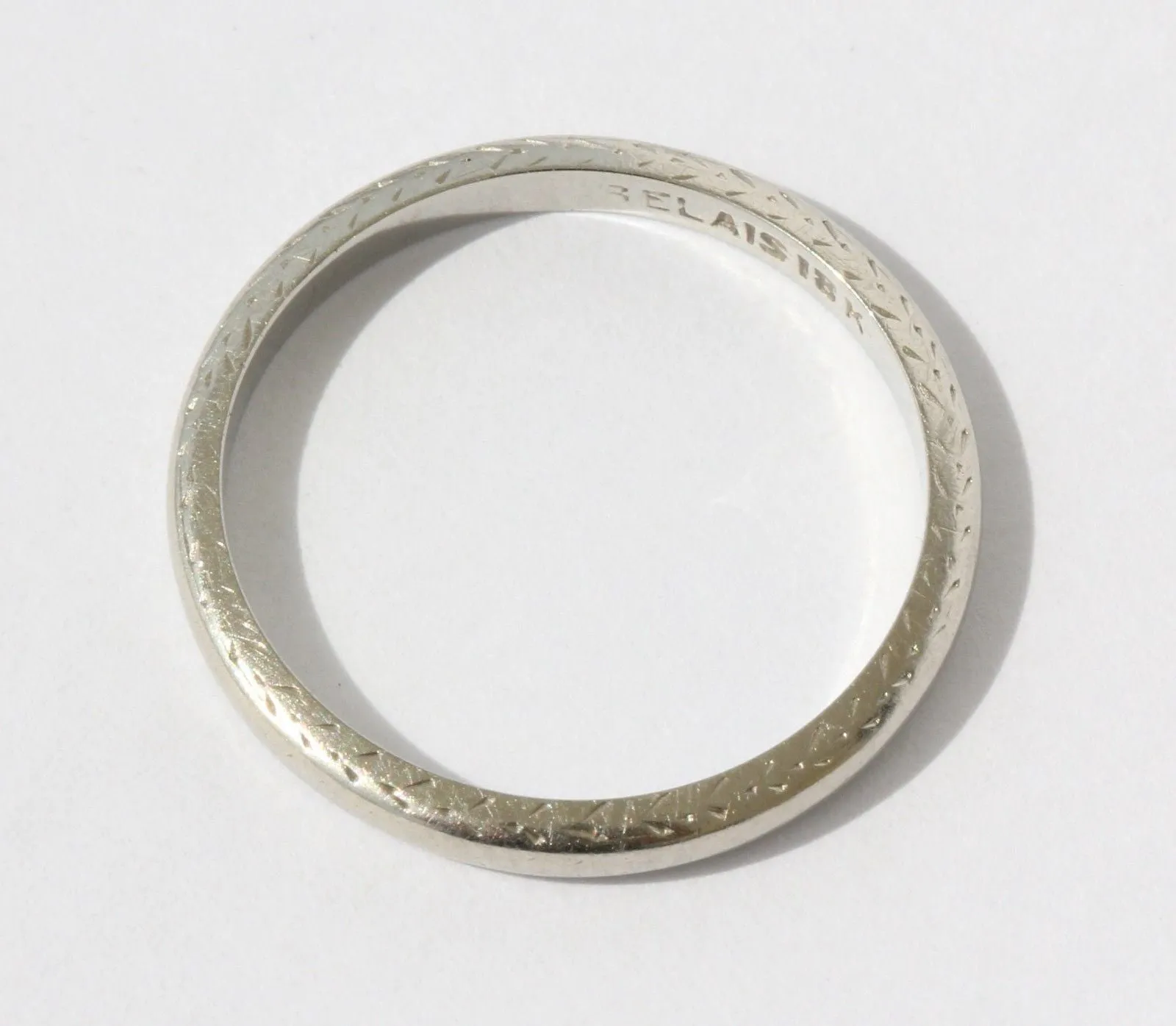 Antique 1920's Empire Art Deco 18K White Gold Classic Wedding Band by Belais