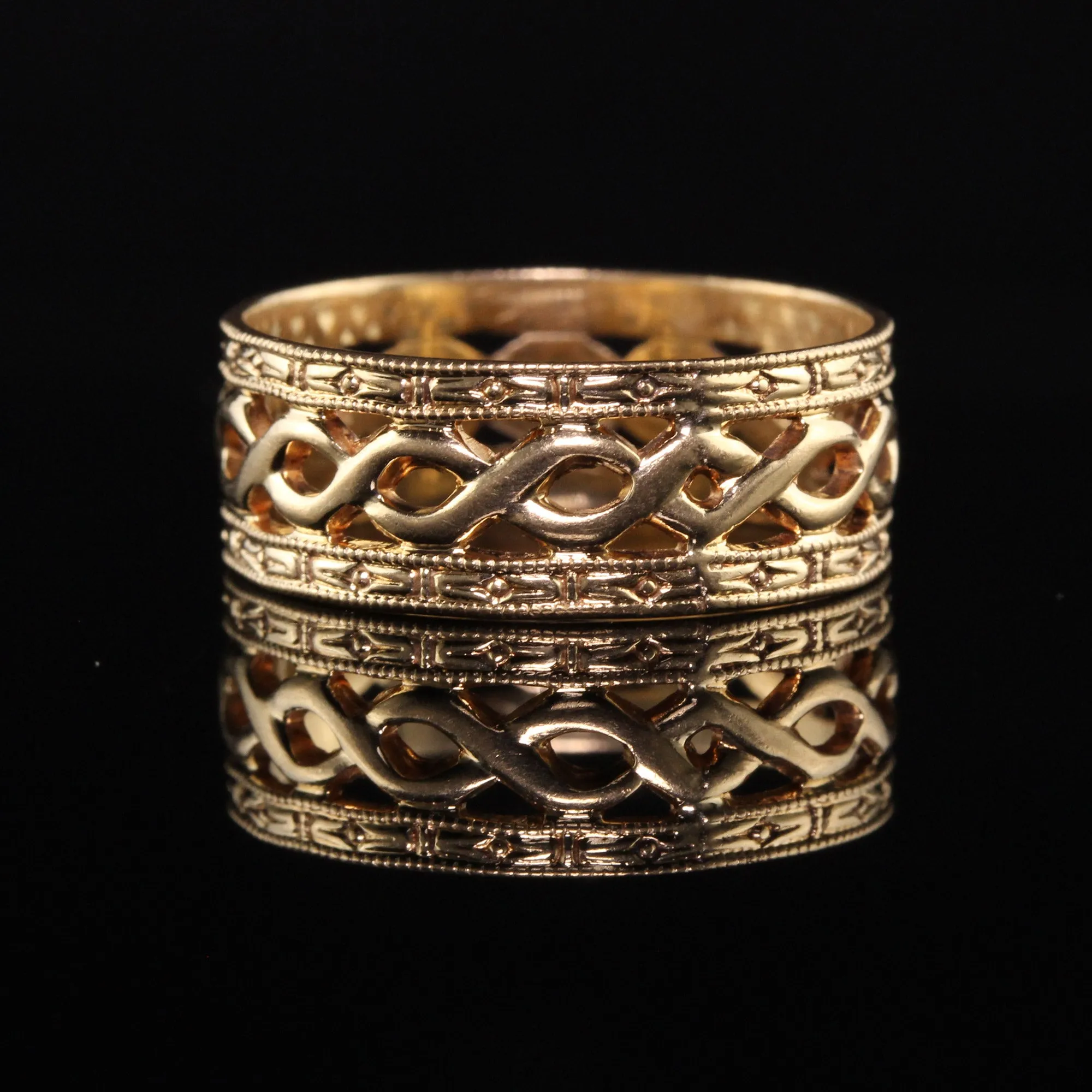 Antique Art Deco 14K Yellow Gold Twist Openwork Band - Size 6.75