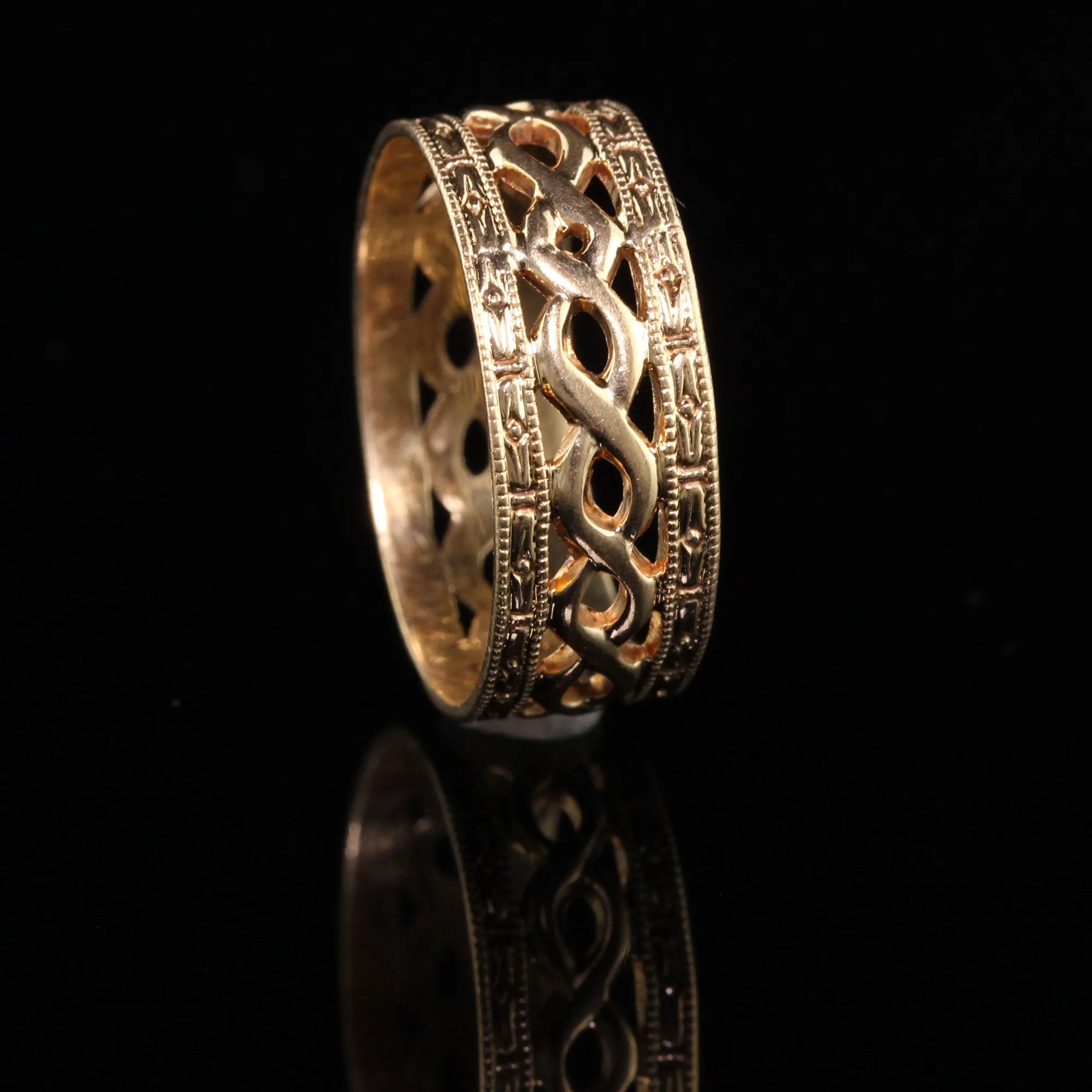 Antique Art Deco 14K Yellow Gold Twist Openwork Band - Size 6.75