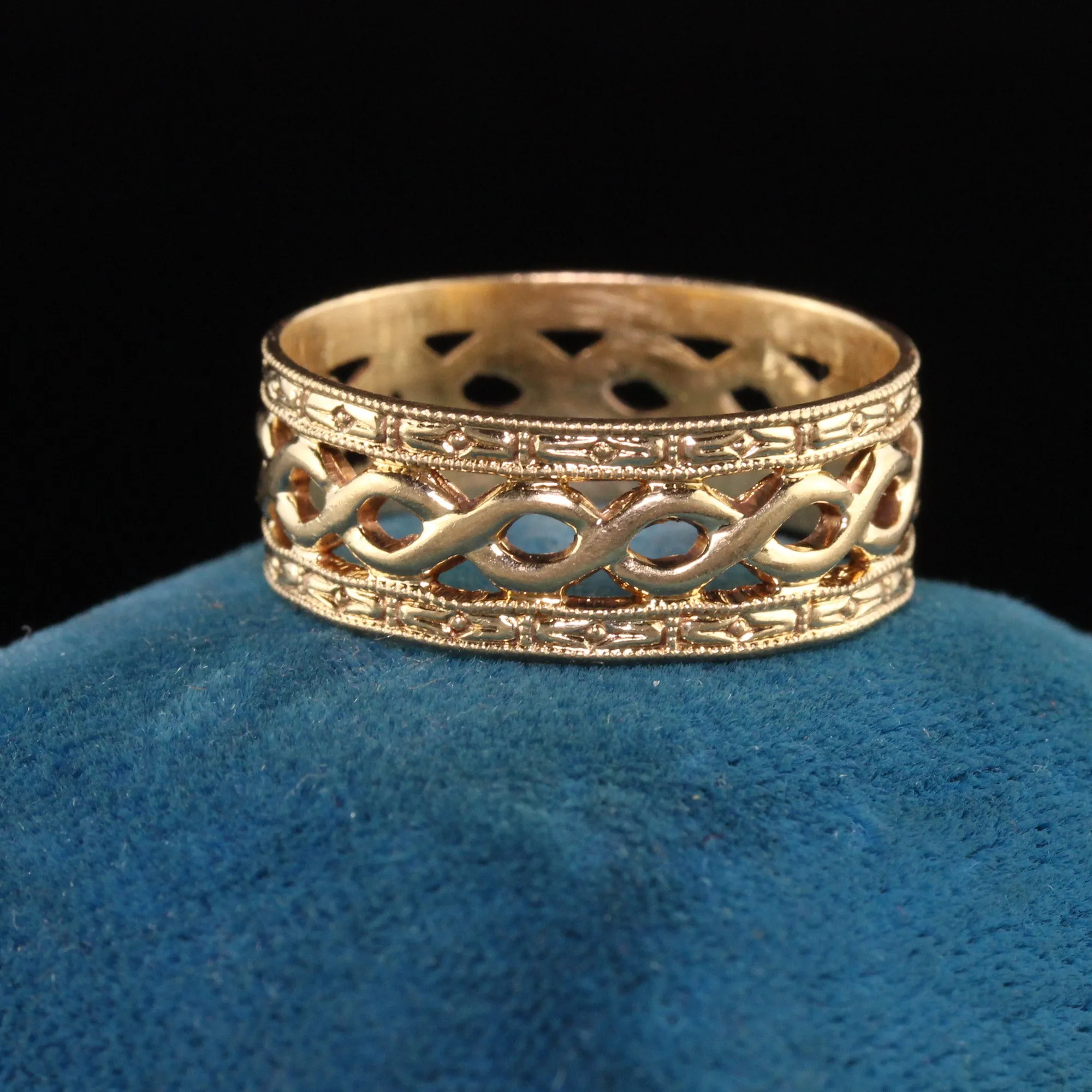 Antique Art Deco 14K Yellow Gold Twist Openwork Band - Size 6.75