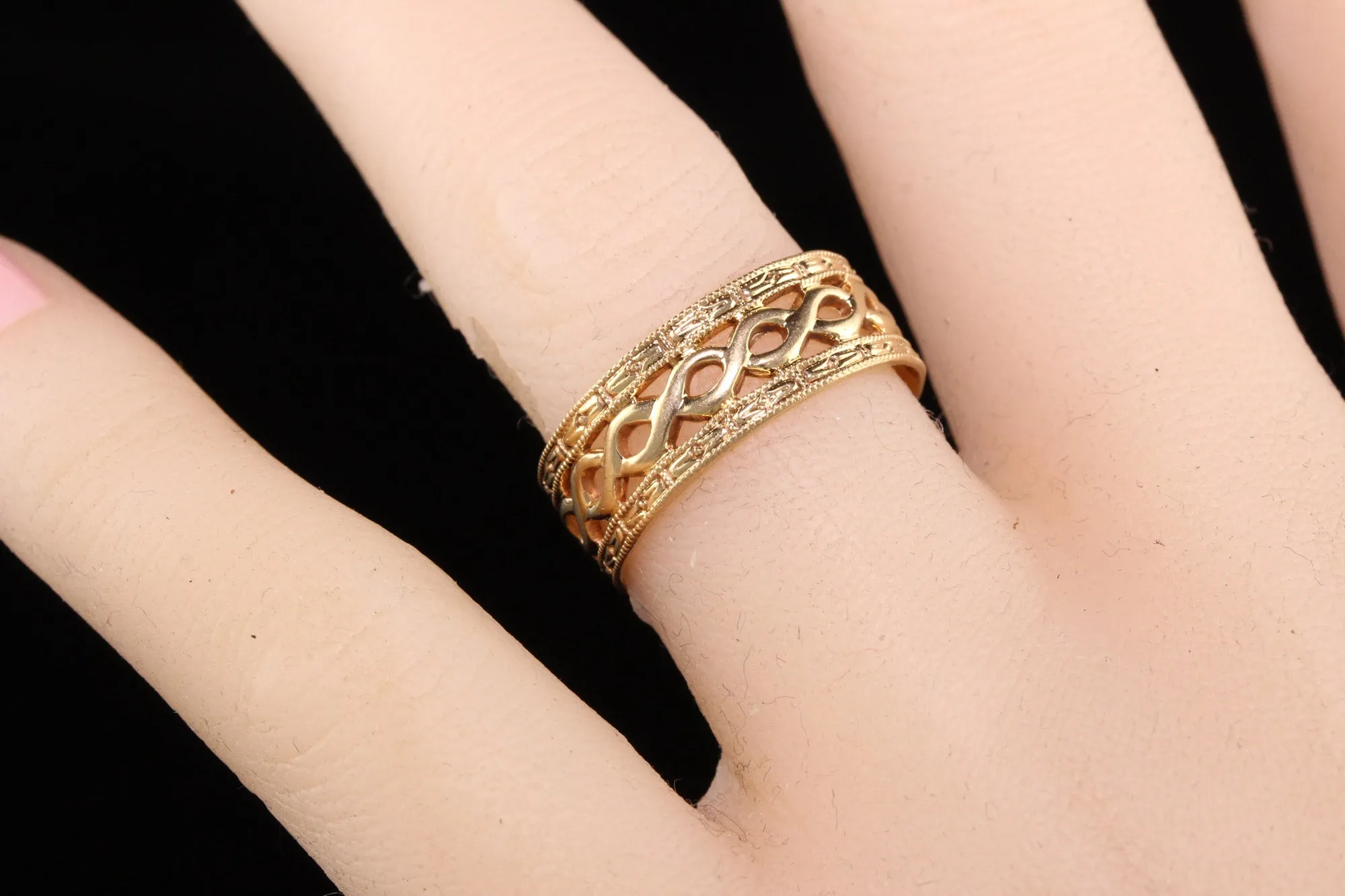Antique Art Deco 14K Yellow Gold Twist Openwork Band - Size 6.75