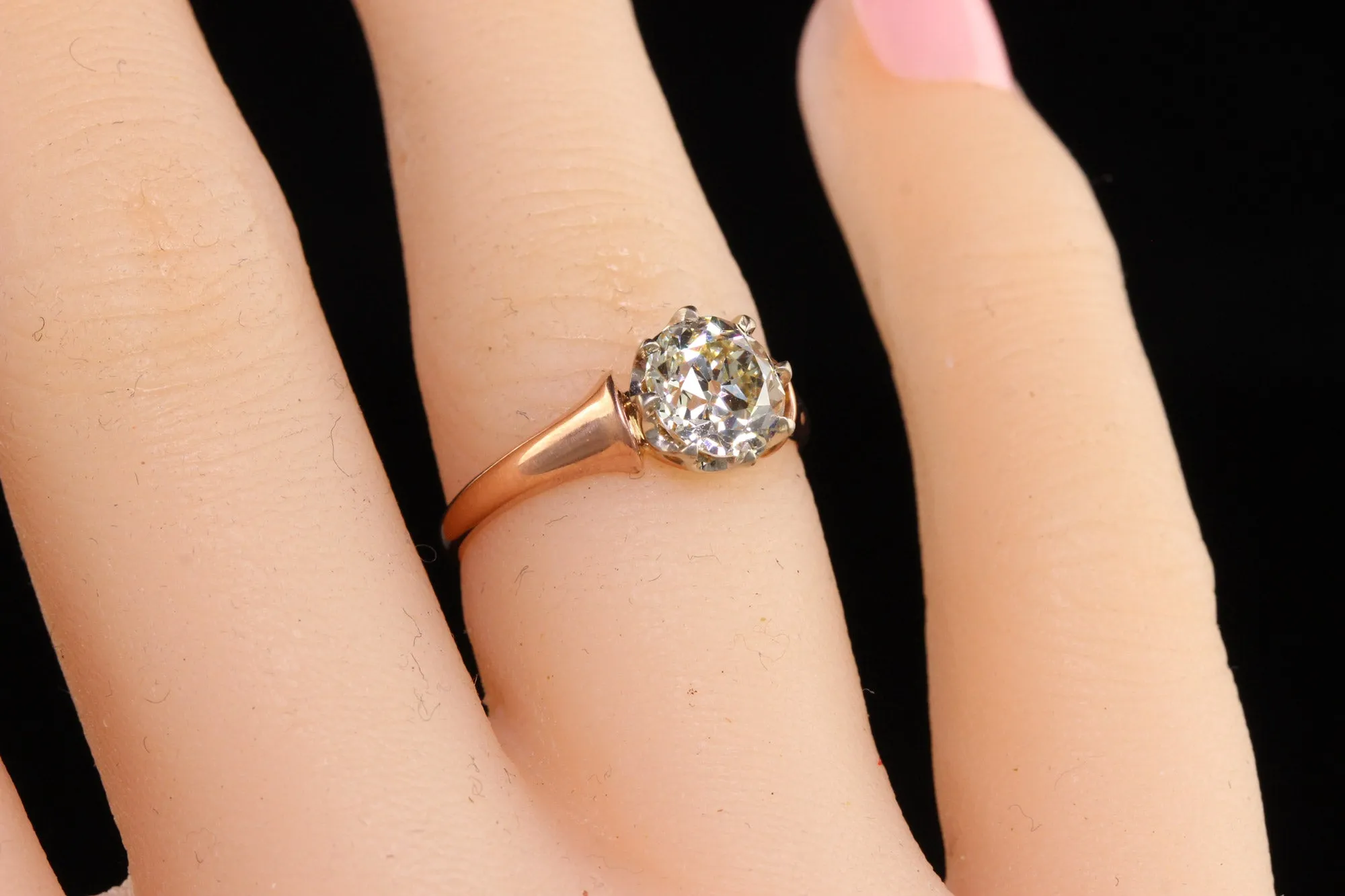 Antique Art Deco 18K Rose Gold Old European Cut Diamond Engagement Ring - GIA